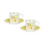 SET 8 PIESE: 4 CESTI ESPRESSO-90 ML CU 4 FARFURII PORTELAN ALB CU LAMAI PICTATE HANNA HOME CAPRI