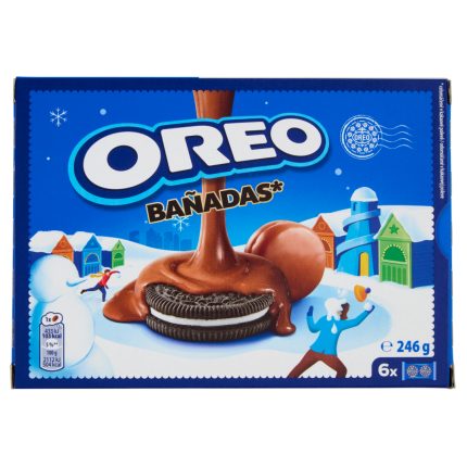 BISCUITI UMPLUTI CU CREMA DE SMANTANA SI VANILIE GLAZURATI CU CREMA DE CACAO OREO 246 G