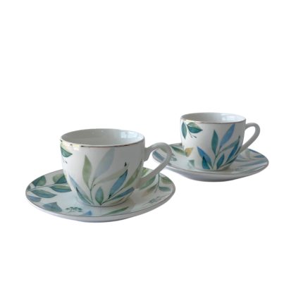 SET 4 CANI ESPRESSO CU 4 FARFURII FOLIAGE HANNA HOME