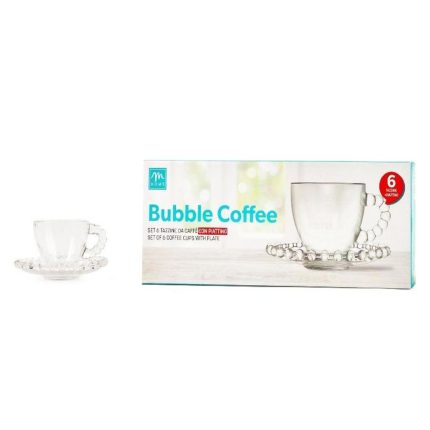SET 6 CANI ESPRESSO 100 ML CU 6 FARFURII STICLA BUBBLE COFFEE MERCURY HOME