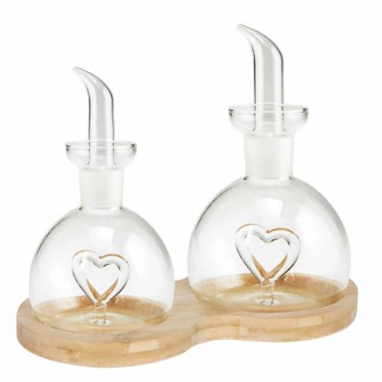 SET OLIVIERA 125-250 ML DIN STICLA CU SUPORT BAMBUS MENAGE LOVE BRANDANI