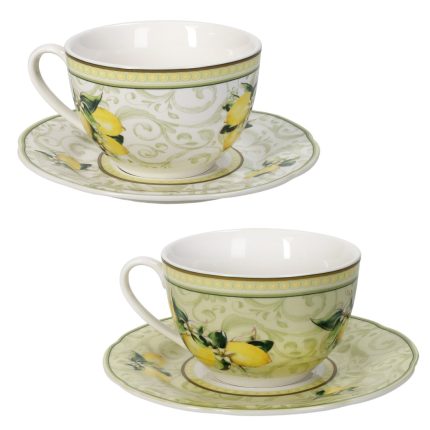 SET 2 CANI 220 ML CU 2 FARFURII DIN PORTELAN LIMONI BRANDANI