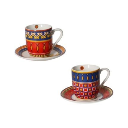 SET 2 CESTI ESPRESSO 100 ML CU 2 FARFURII PORTELAN MIAMI BRANDANI