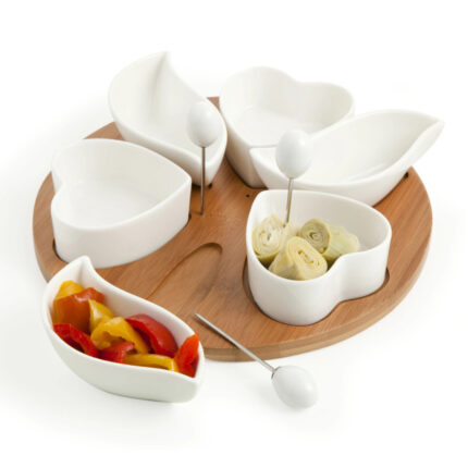 SET SERVIRE DIN PORTELAN PE PLATOU DE BAMBUS CUPIDO BRANDANI