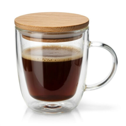 CANA 350 ML CU PERETI DUBLI DIN STICLA CU CAPAC BAMBUS BRANDANI